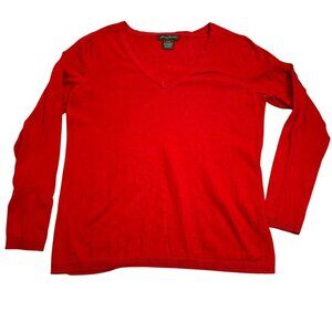 Eddie Bauer Women's Sweater XL Red V-Neck Long-Sleeve Cotton Blend
